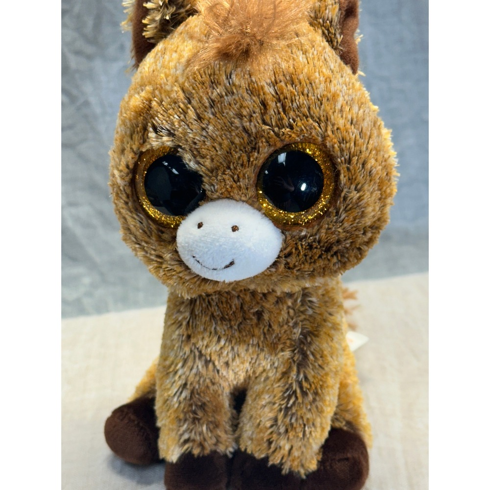 Ty Beanie Boos Harriet the Horse Plush Brown Tan Glitter Eyes 6 inch 2017
